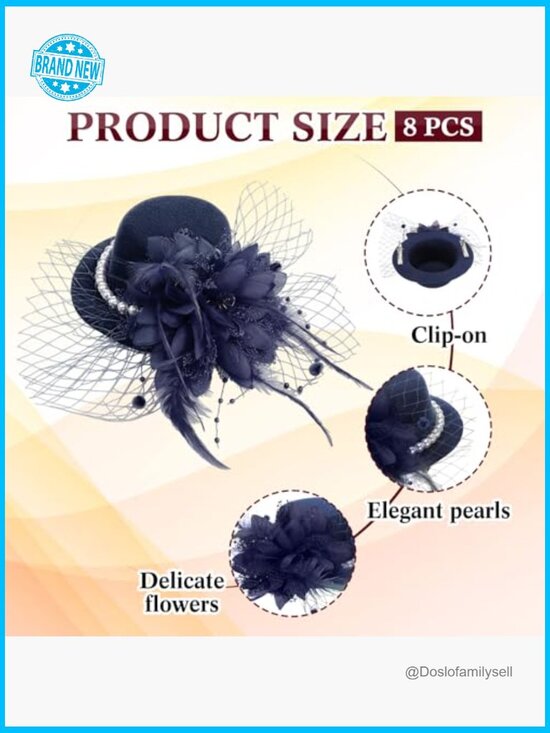 8 Piece Fascinator Hat Set Derby Tea Party Headpieces with Floral Pearls Mesh